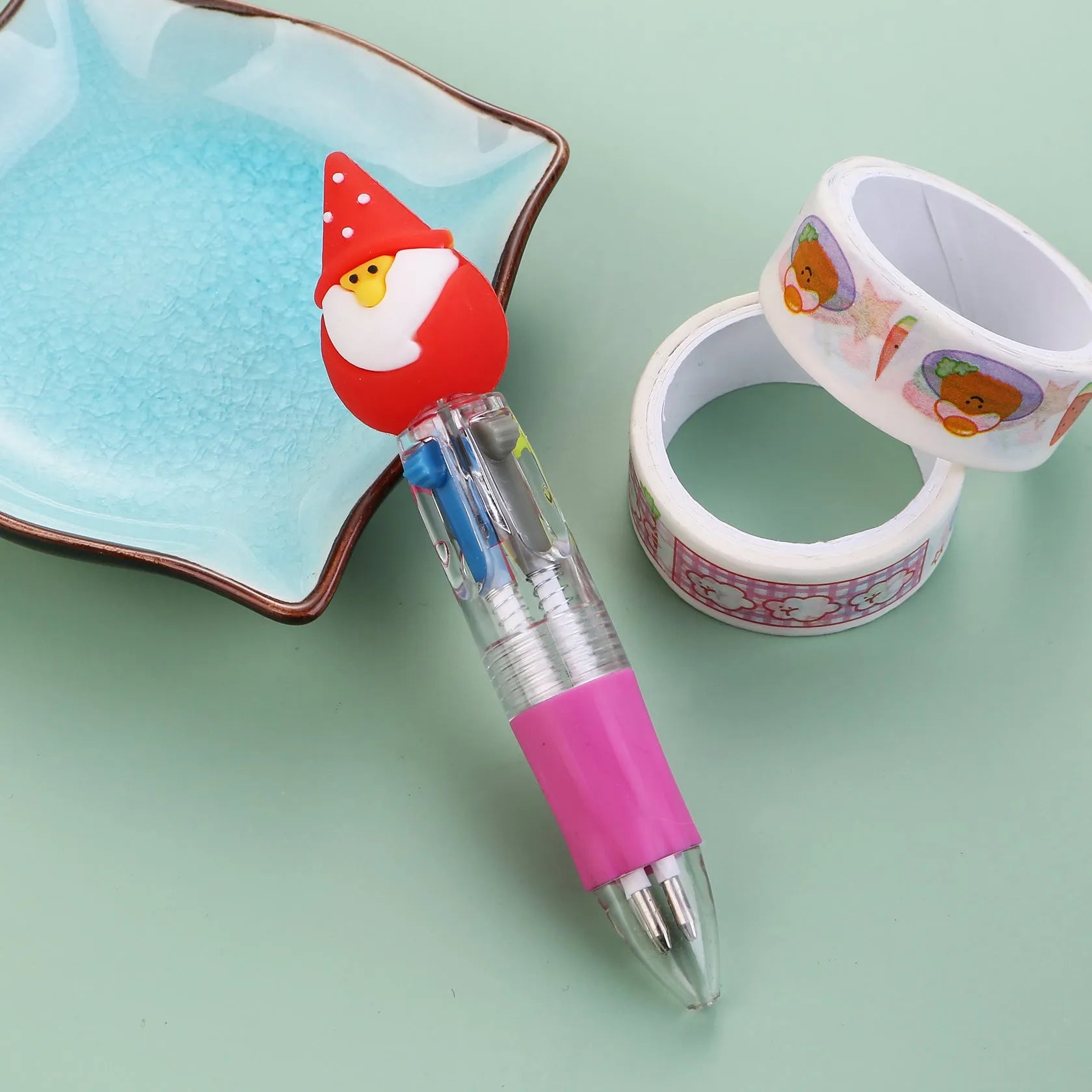 Christmas four-colour press ballpoint pen with festive designs, 11cm compact size