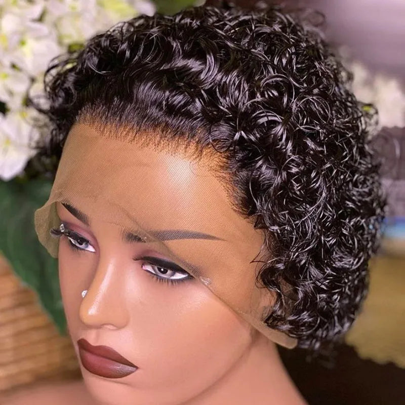 Black lace front hair cover with pre-plucked hairline and 100% human hair on a mannequin head.