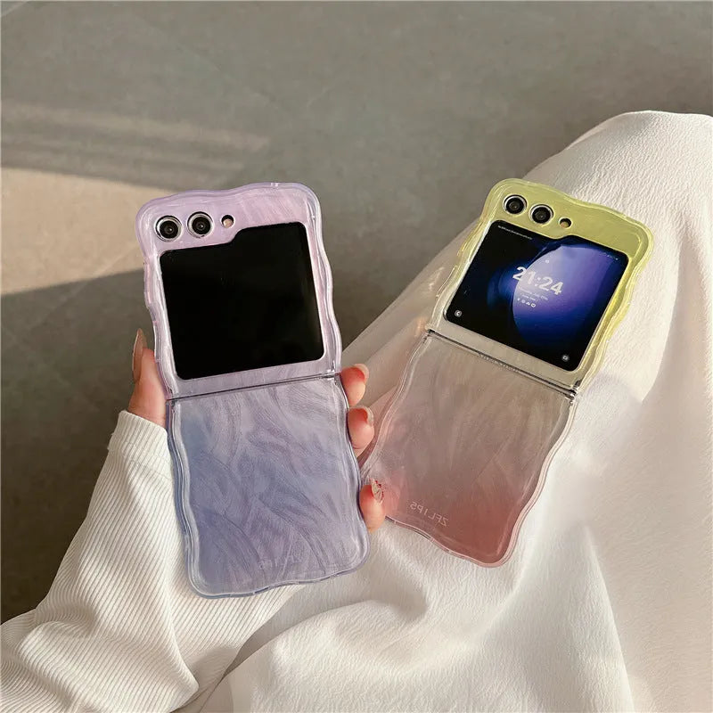 Feather yarn gradient multicolor back cover case for Samsung Galaxy Z Flip 6 in gradient purple colour