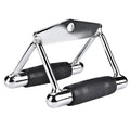 Steel triangle bar cable machine attachment in silver finish with central D-ring