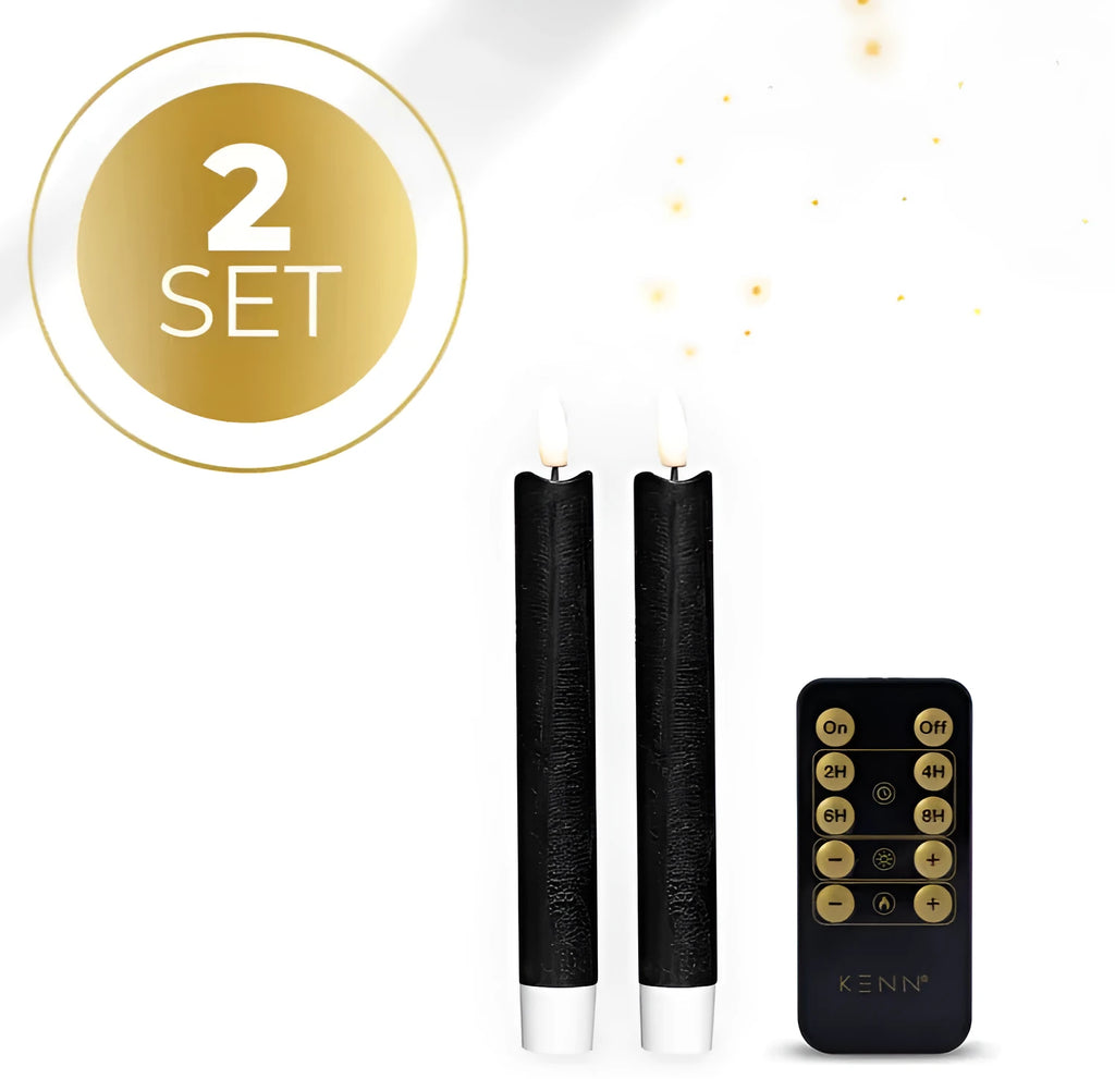 Black S2 3D Flame LED Taper Candle with realistic dancing flame effect