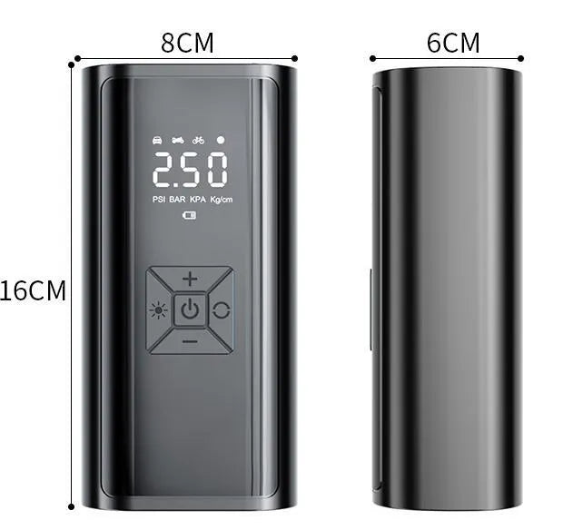 Portable car wireless digital display intelligent electric tire pump with recoil power bank function, ABS+metal construction