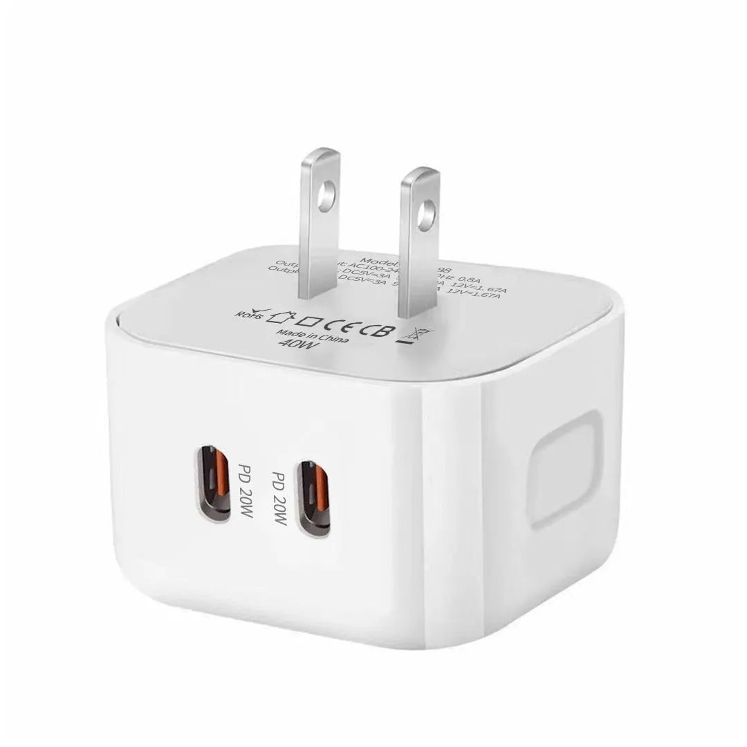 White PD40W Type-C fast charger head with compact design