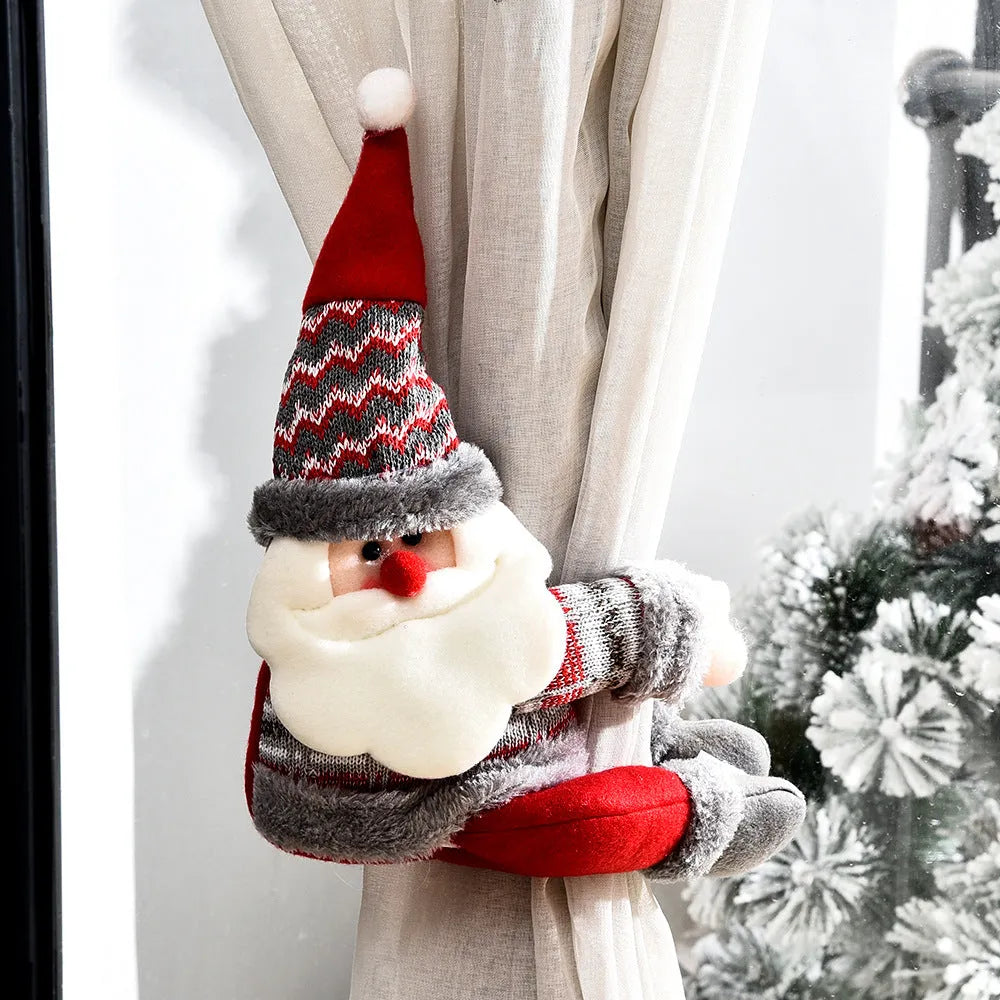 Cloth Christmas curtain decorative button in Santa Claus design for festive home decor