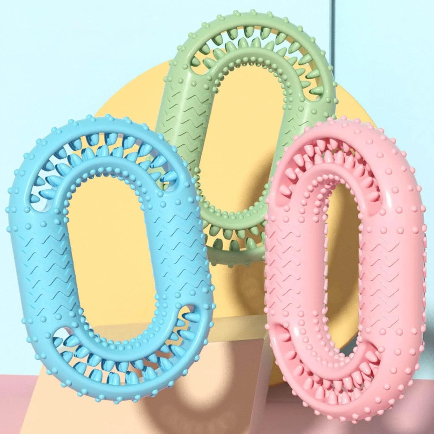 Blue O-ring shaped durable dog chew toy for aggressive chewing and dental care.
