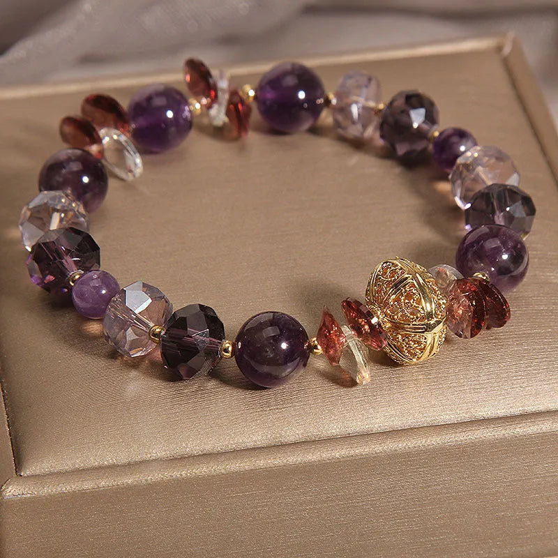 Purple crystal pumpkin beads bracelet for women with rhinestone accents