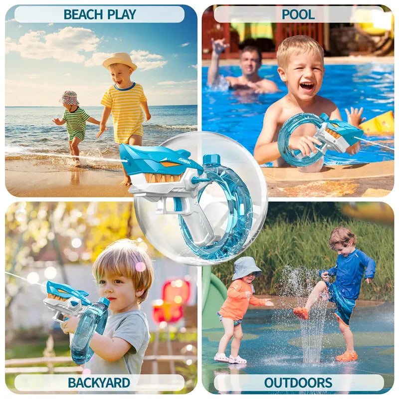 Shark electric water gun toy with automatic continuous fire mode for outdoor summer water play