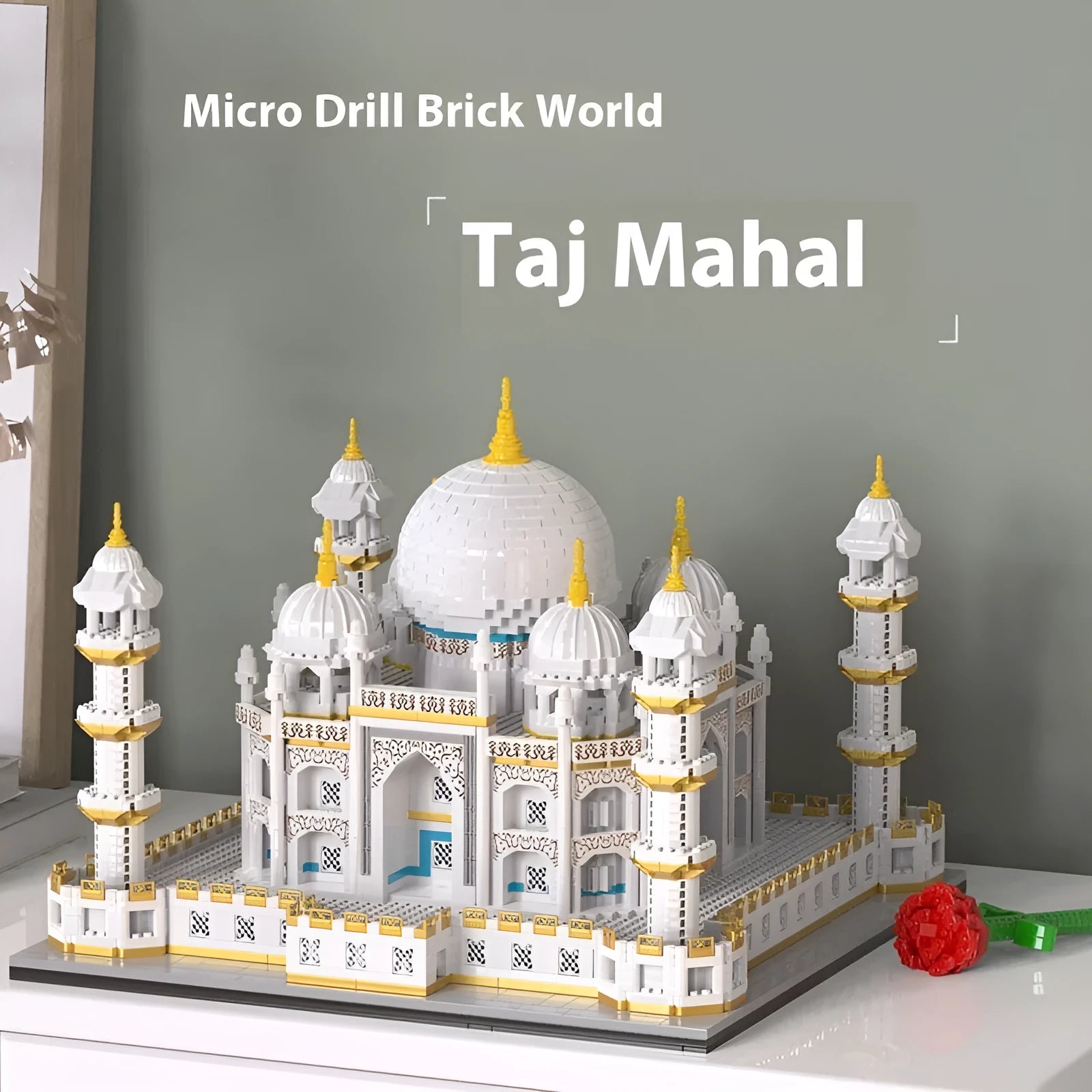 Castle building blocks plastic small diamond particles Taji Mausoleum model assembled on table
