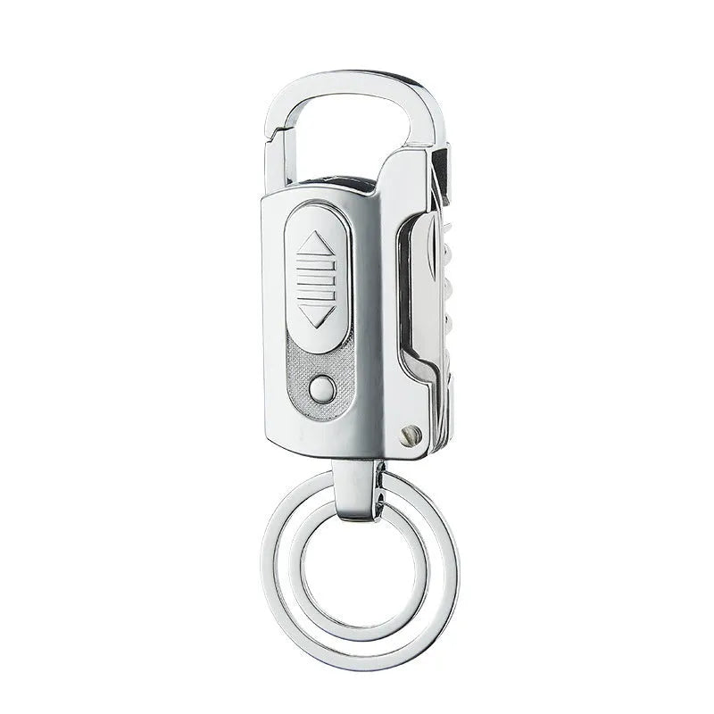 Multi-functional keychain charging lighter in zinc alloy with ice surface finish, black colour option