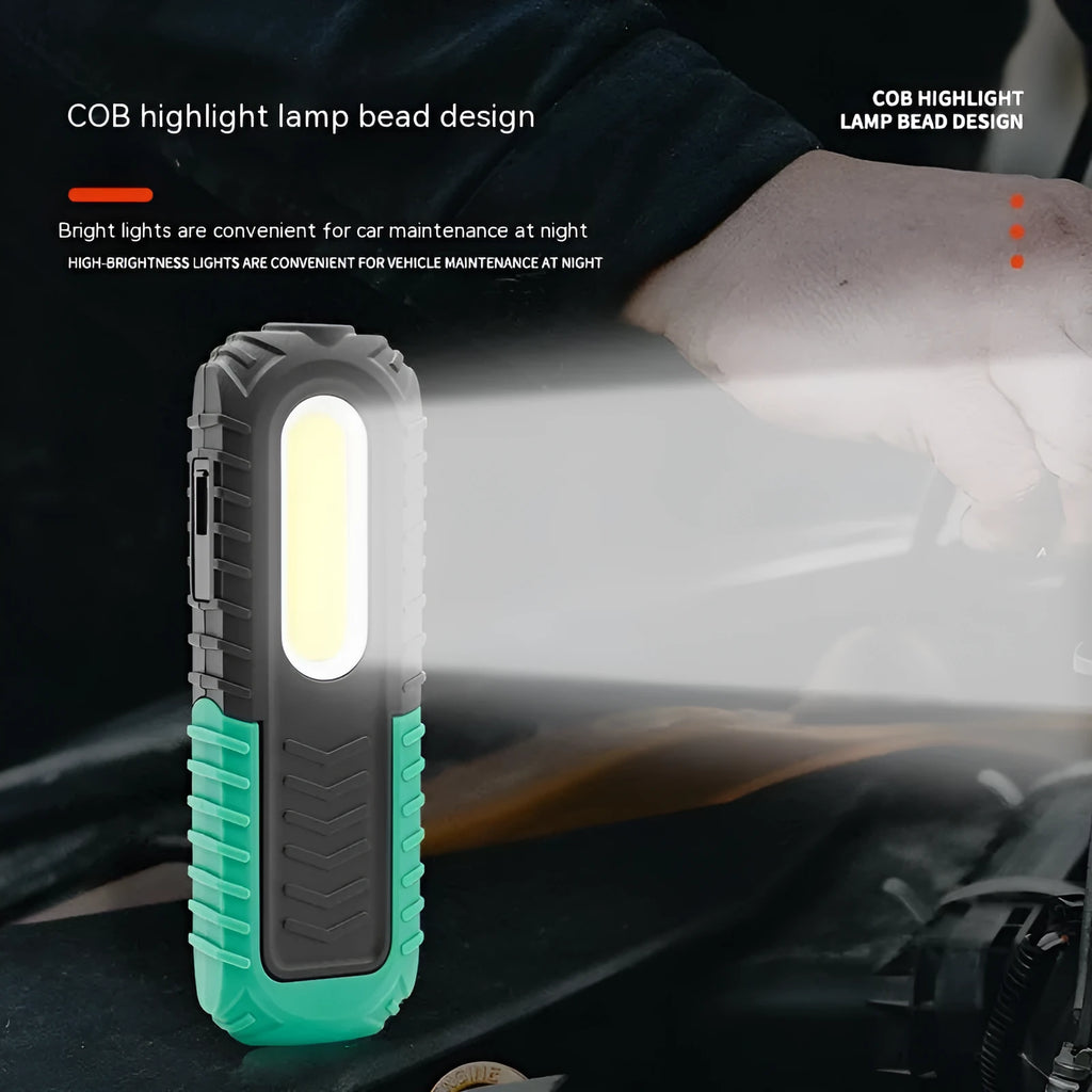Black and green USB rechargeable auto repair work light with 6500K daylight output