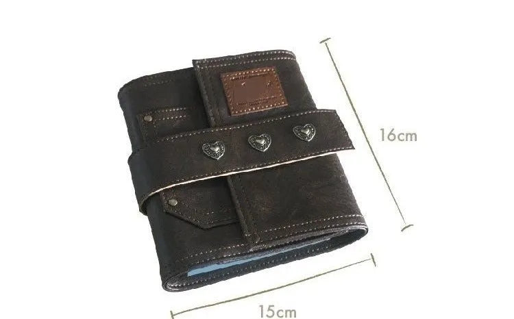 Brown retro leather buckle notebook in A7 size with PU cover and loose-leaf binding