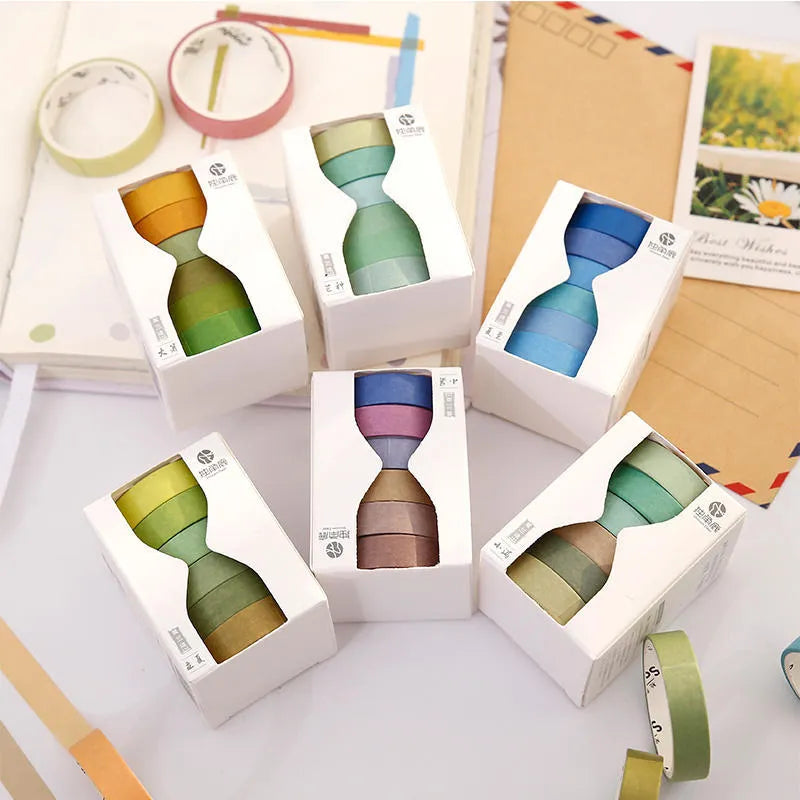 Set of six rolls of solid colour paper tape printed with Chinese solar terms, 9mm by 3 metres each