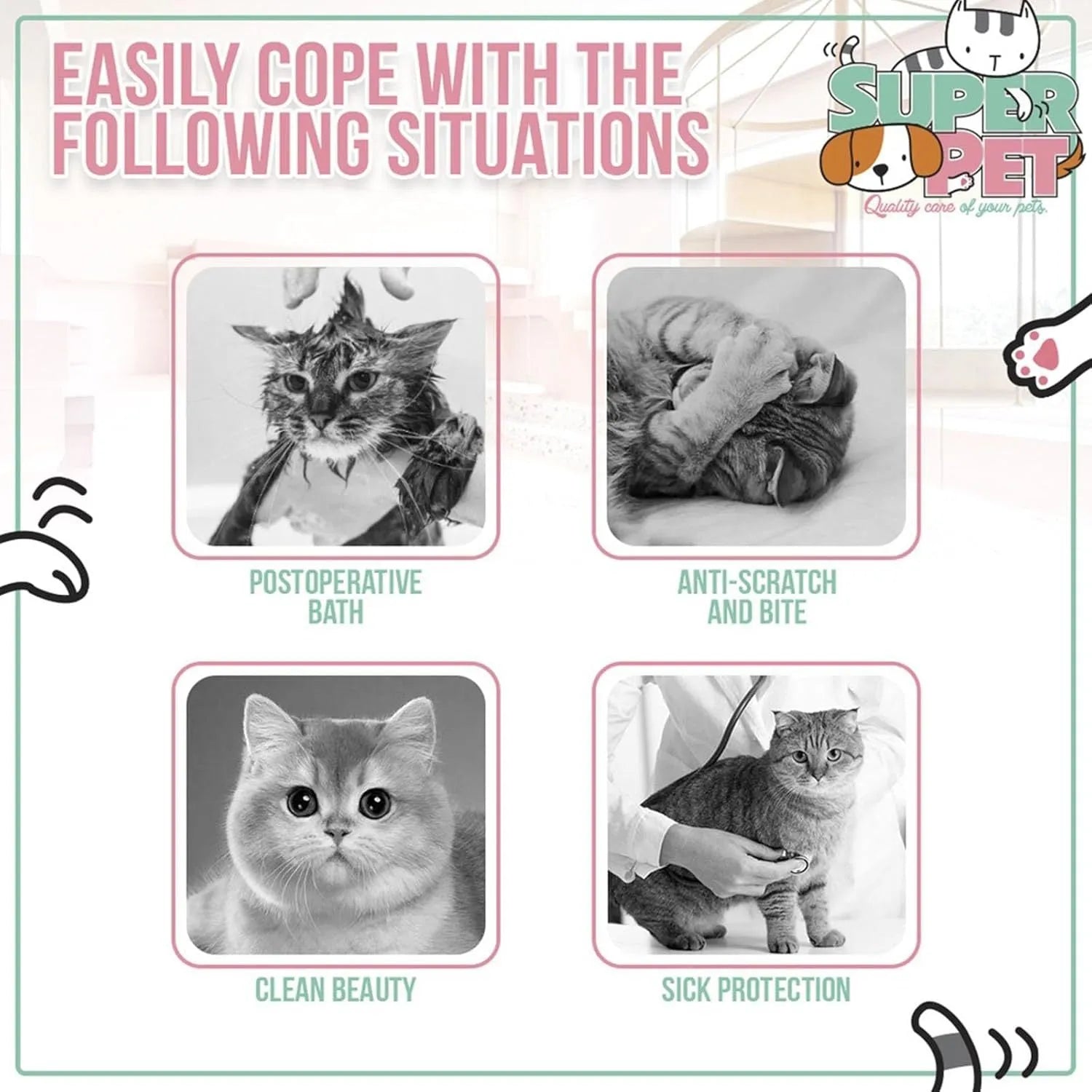 Soft bee-shaped cat cone collar with Velcro closure in adjustable sizes for post-surgery recovery
