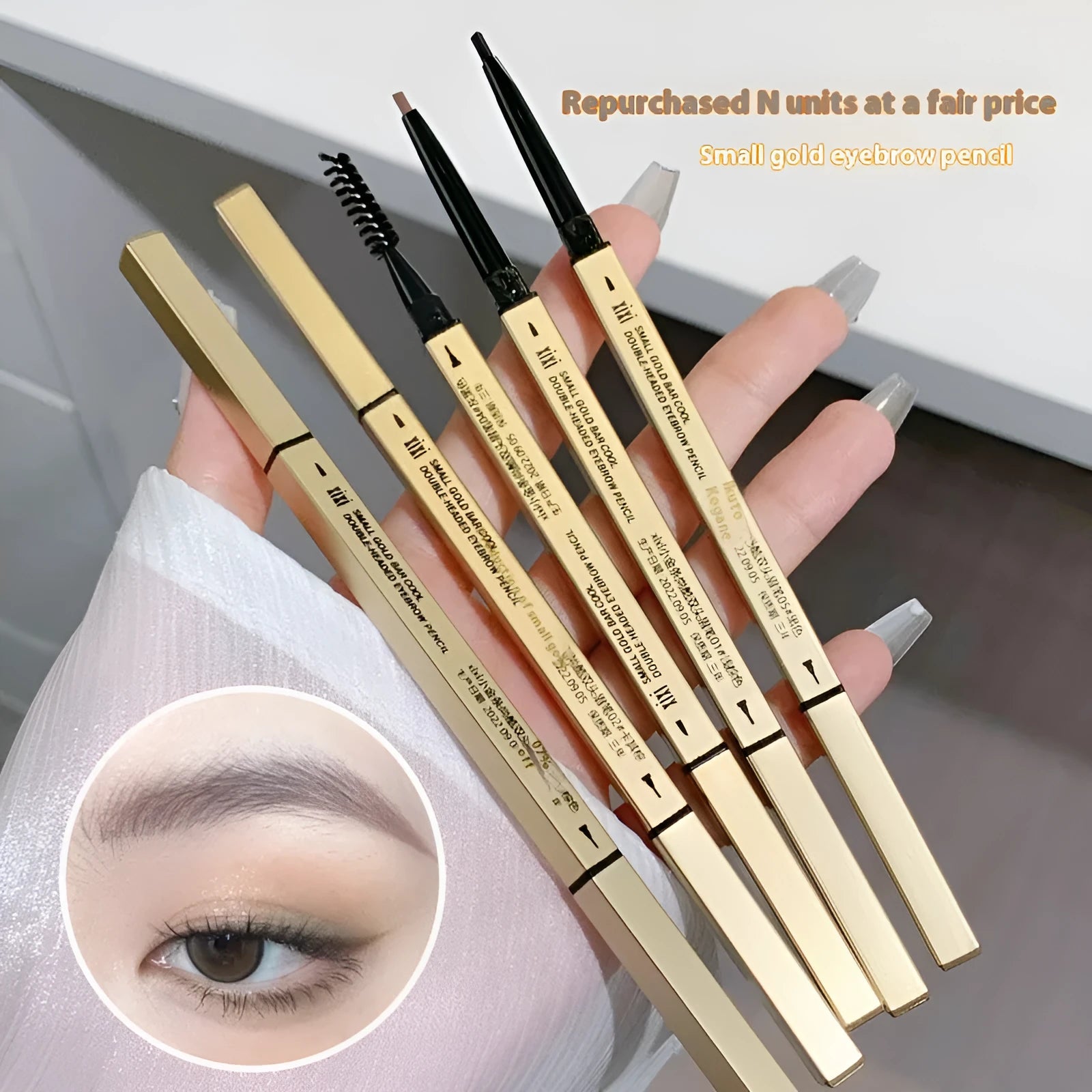 Small gold chopsticks ultra-fine eyebrow pencil in five natural colour shades