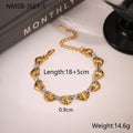 Women's stainless steel bracelet with a hollow geometric heart charm in gold or steel colour.