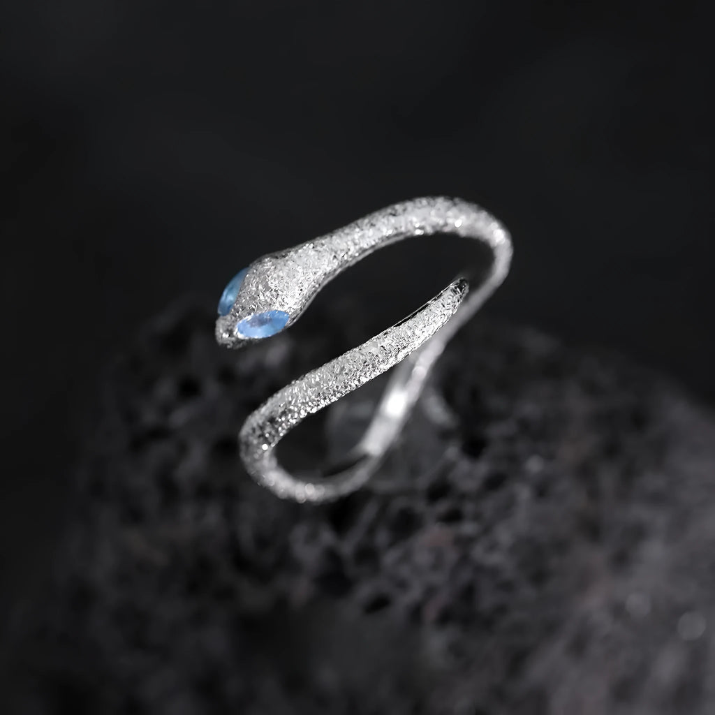Adjustable snake ring women's jewellery with electroplated silver construction and white gold colour finish