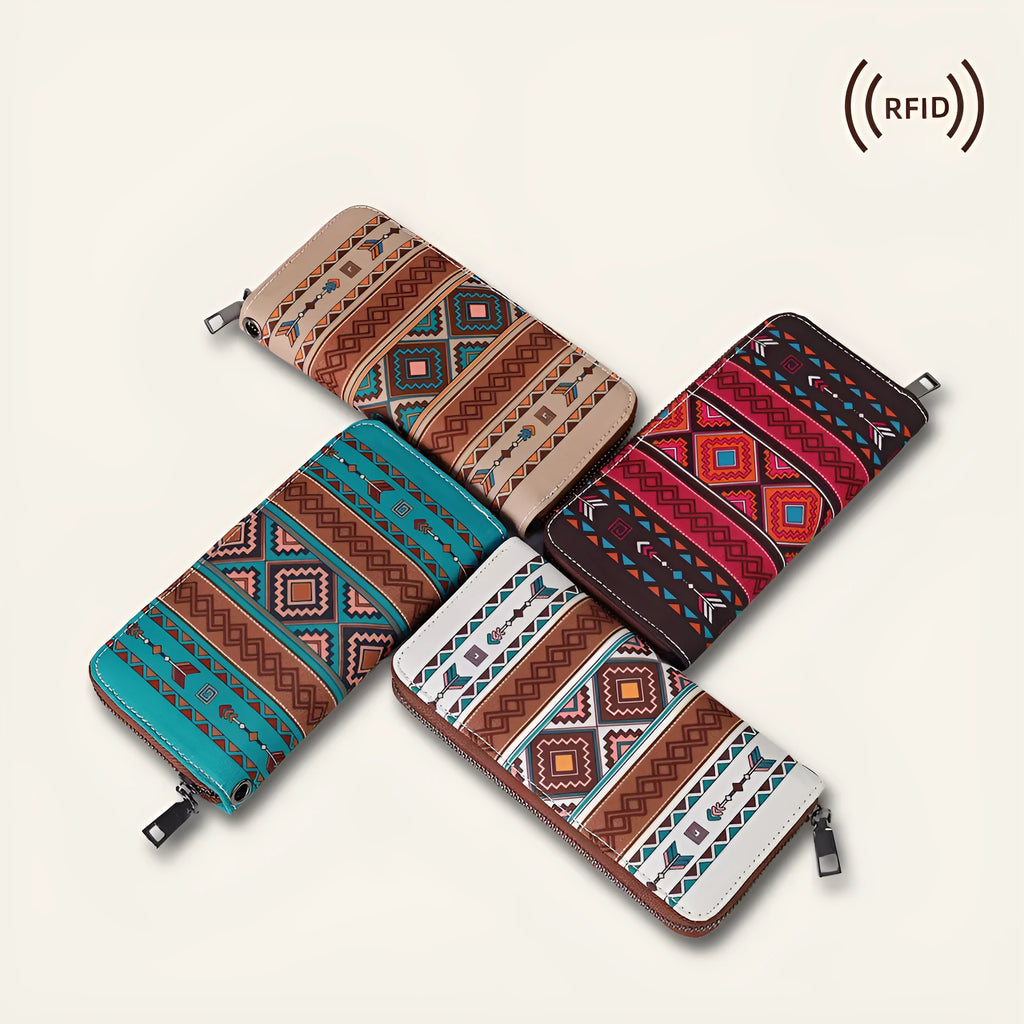 Bohemian stripe canvas RFID wallet with anti-theft protection in multiple colour options