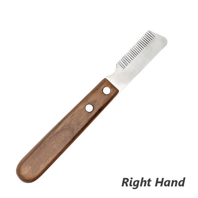 Wooden dog hair removal knife with double-sided blade, left-hand size 15.8cm