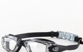 Swimming goggles with silicone nasal splint earplugs polycarbonate lens black-silver plated rotating box