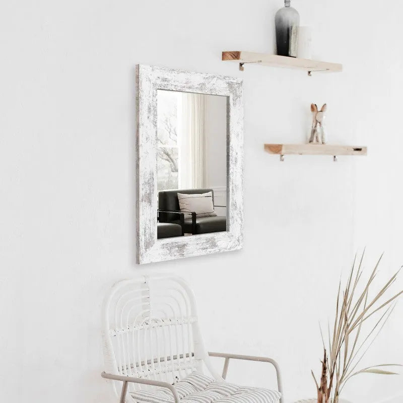 Wall-mounted modern pastoral bathroom dressing mirror with retro Chinese style MDF frame in Little White
