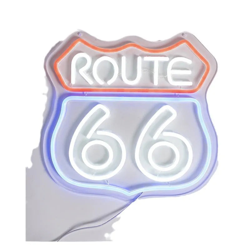 66 Highway neon LED creative glow sign in warm white with Alec shell shape