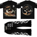 Piercing Vision black short-sleeve T-shirt and flare sweatpants full set unisex sports and leisure co-ord