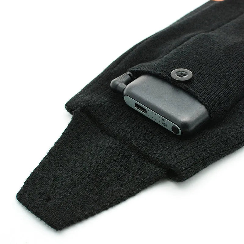 Smart APP controlled heated ski socks in black and gray mesh with far infrared heating and USB rechargeable battery