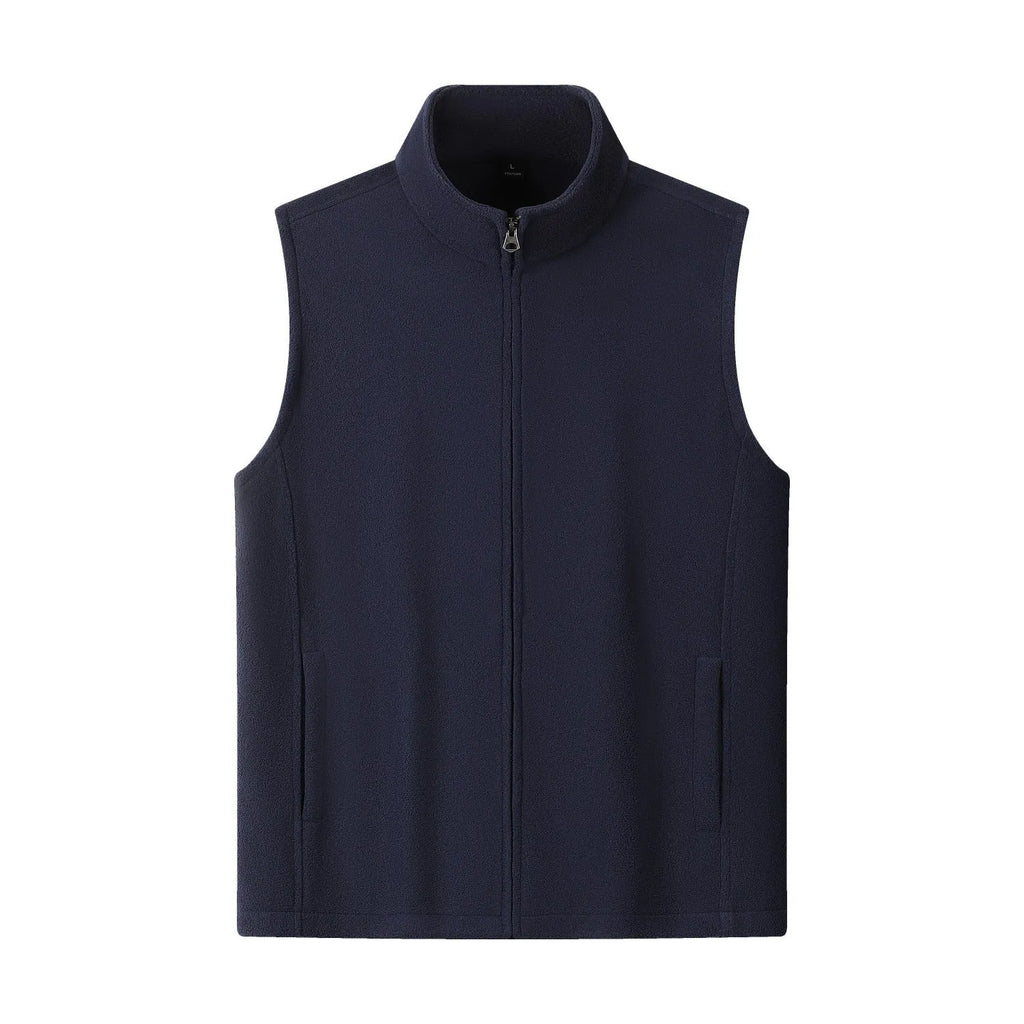 Men's zipper stand collar double-sided fleece cardigan vest in solid colour with side pockets