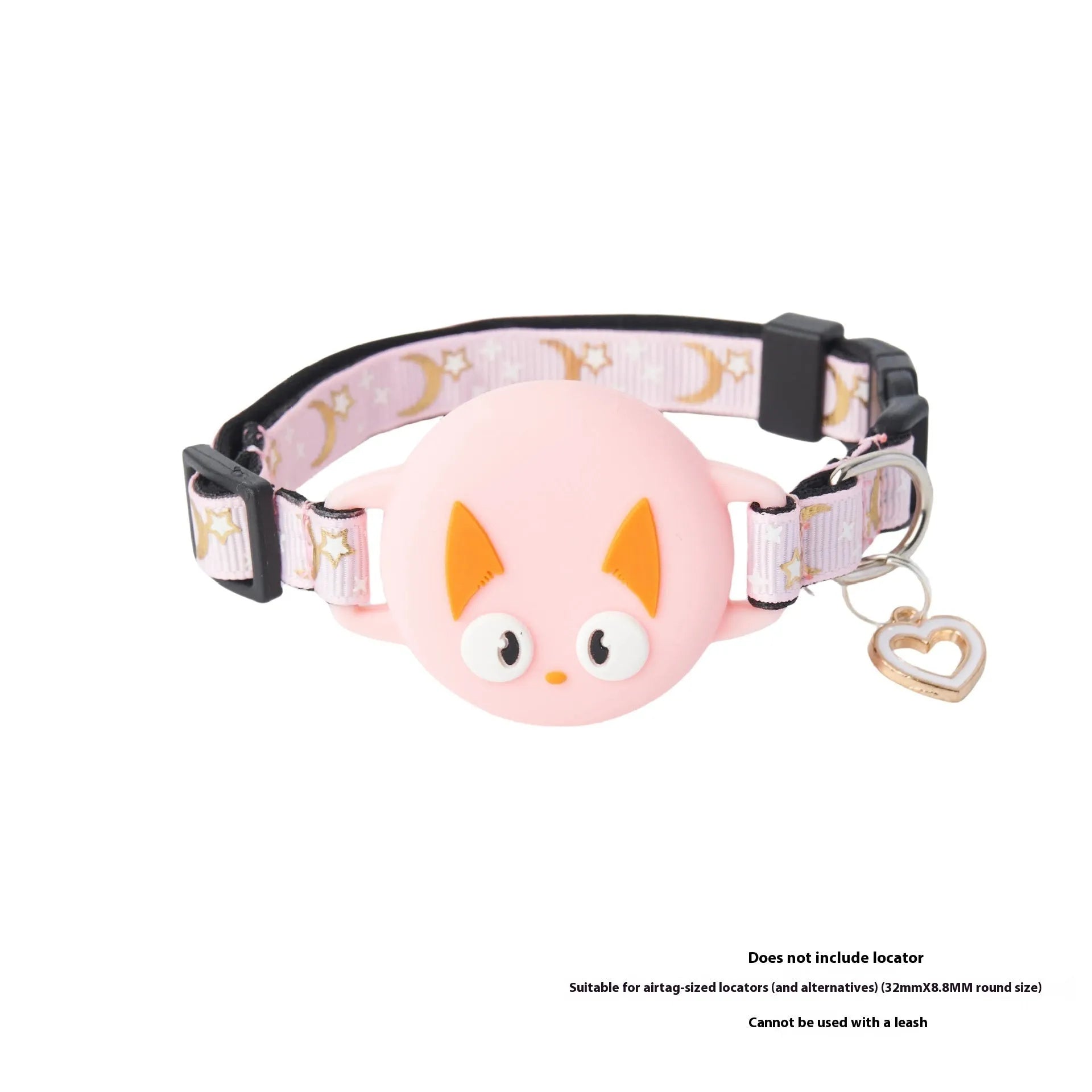 Adjustable plastic cat collar with integrated Apple AirTag protective case in pink colour.
