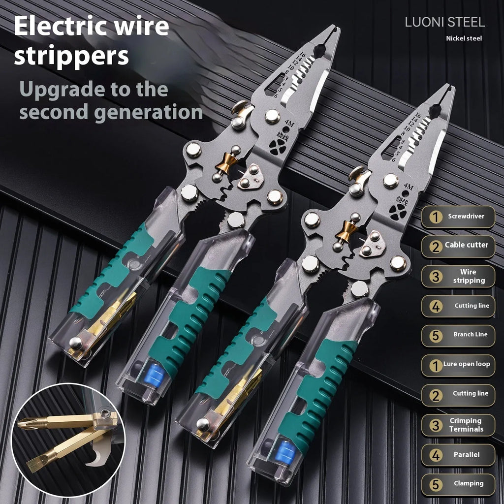 8.8-inch thickened multi-functional electricians' pointed pliers with integrated wire stripper and rust-proof construction