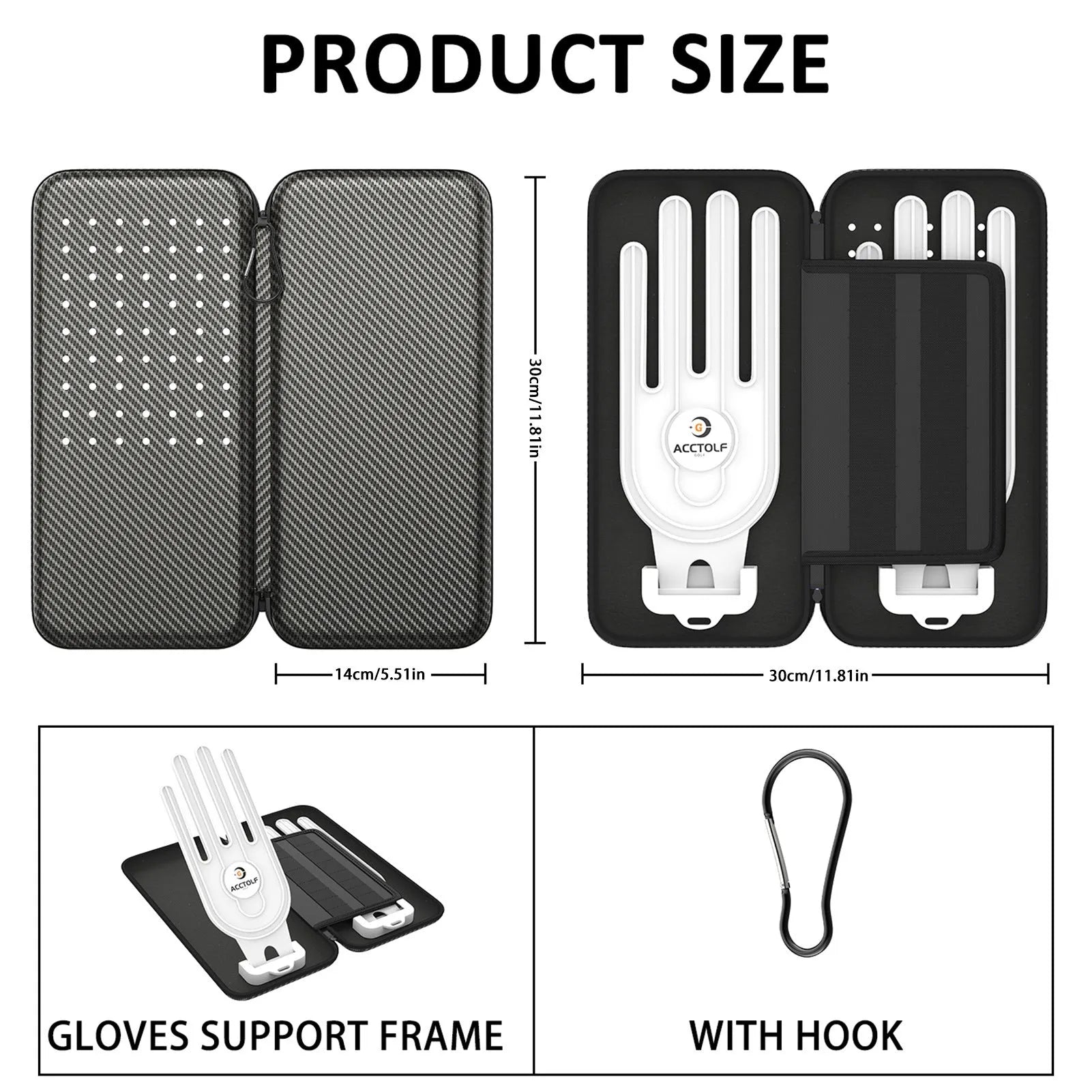 Silver grey golf glove storage bag with two mounting brackets for golf bag attachment