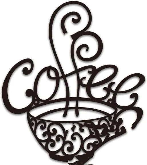 Black wrought iron wall decoration with English letters silhouette design measuring 26x28cm