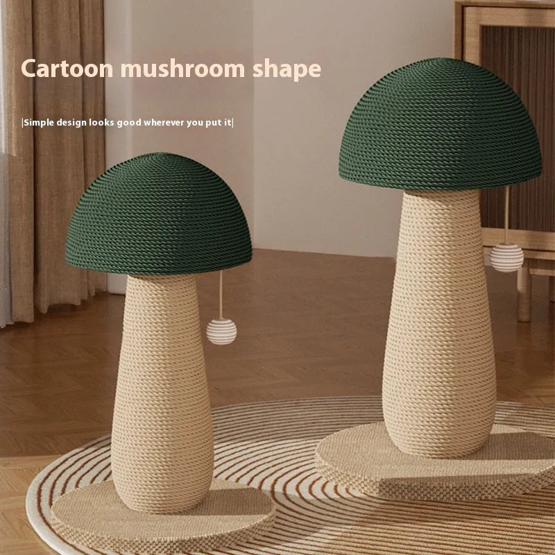Mushroom-shaped cat scratch board made from natural jute, with dangling ball, wear-resistant and no dandruff