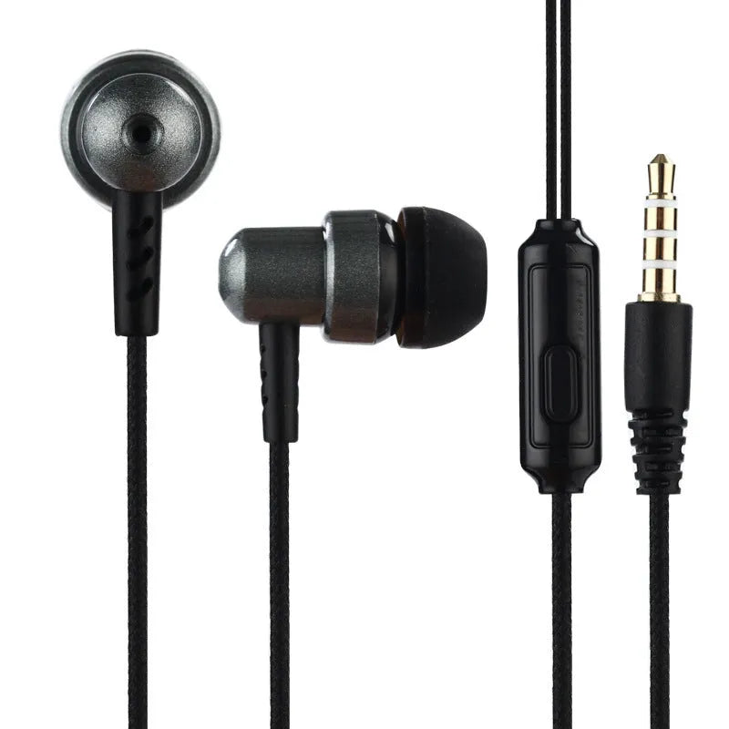 Black wired in-ear gaming headset with 3.5mm plug, braided cable, and silicone ear tips