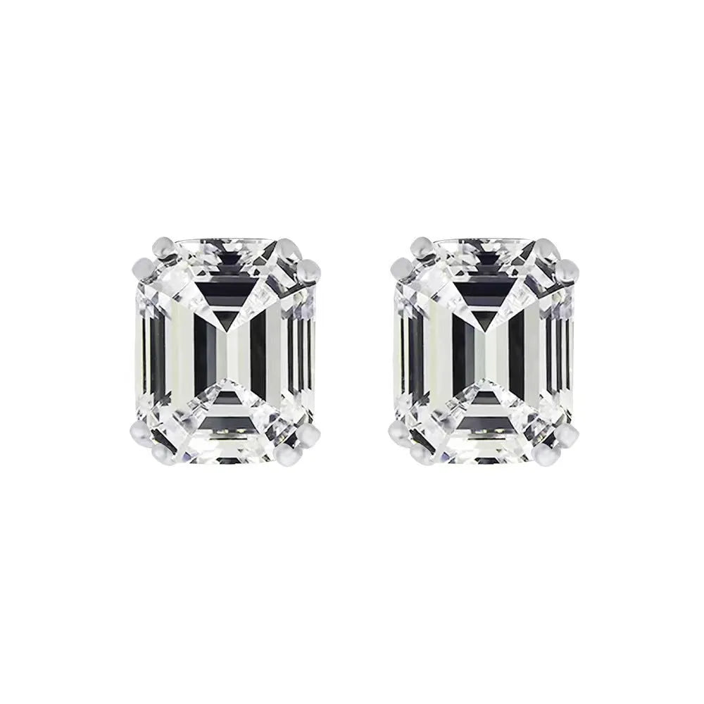 925 silver plated geometric quadrilateral earrings for women with 8x10mm main stone in white G colour