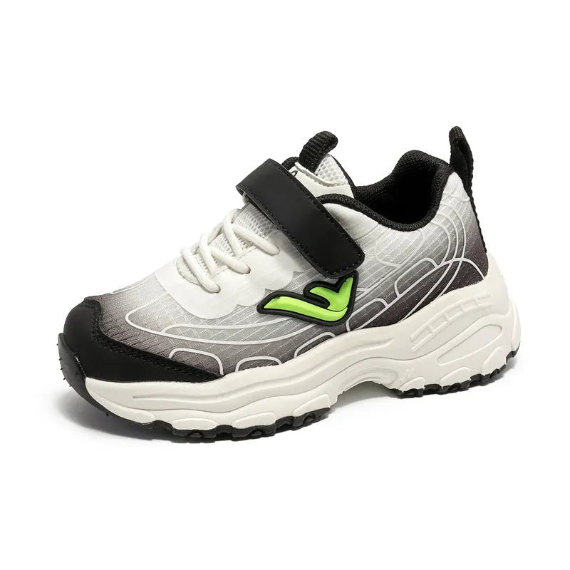 Children's black and purple striped lace-up dad shoes with mesh fabric upper and rubber sole