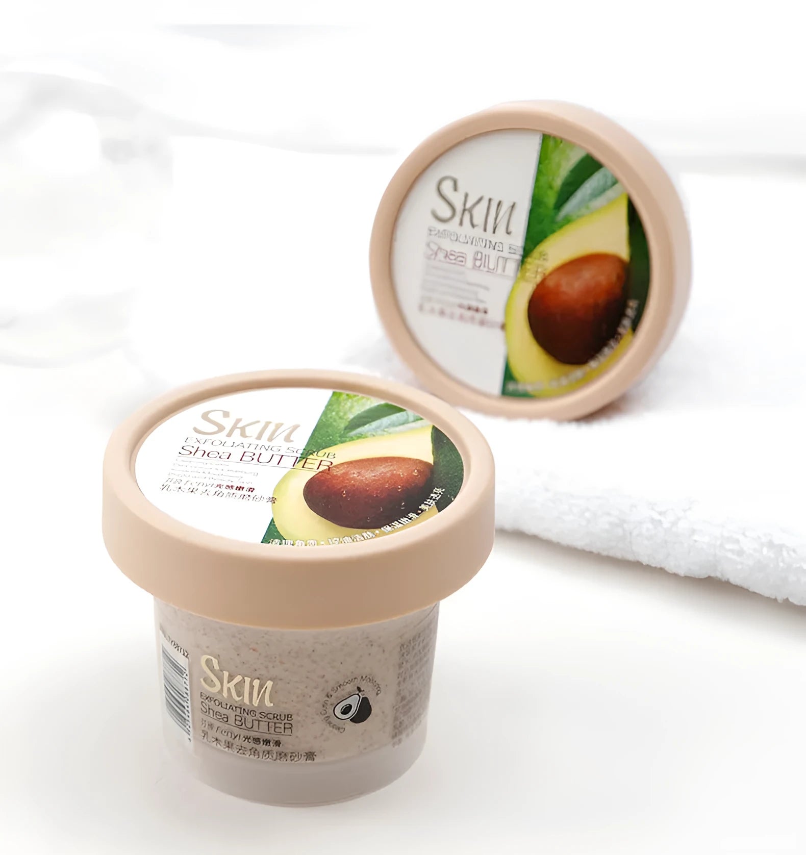 Fenyi Light Shea Butter Scrub 100g tub in light brown colour for gentle exfoliation
