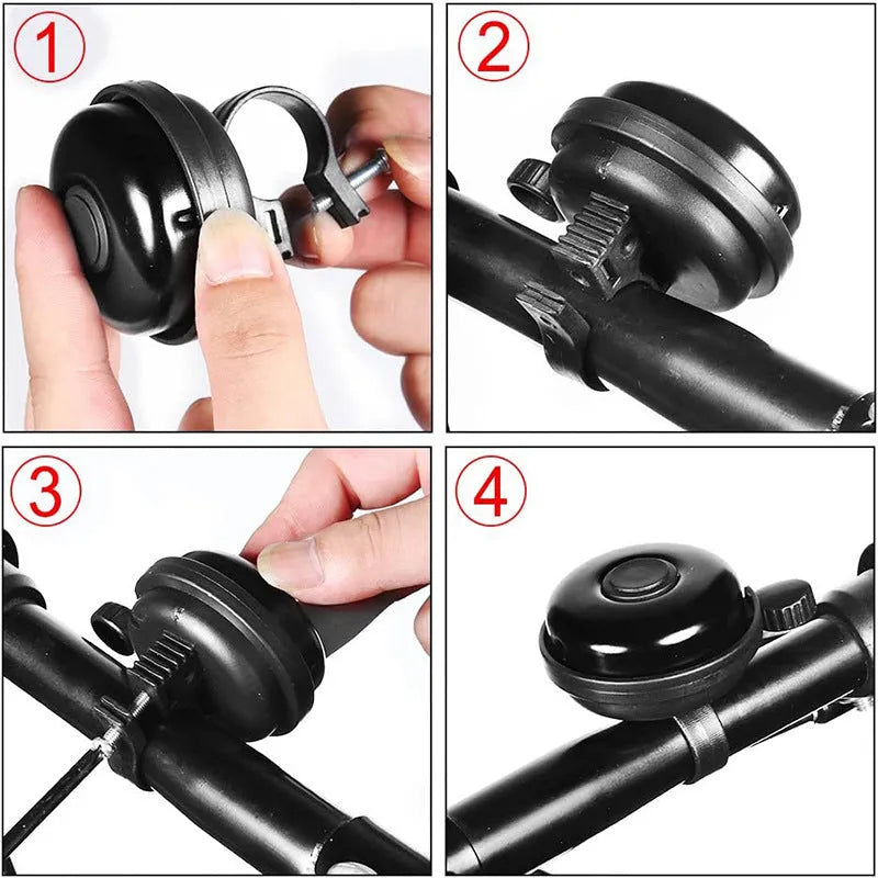 Black flat bicycle bell with 58mm diameter for mountain bike handlebar mounting