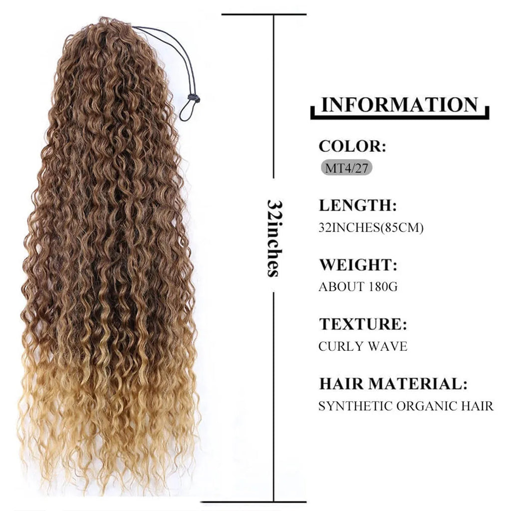 Synthetic drawstring curly ponytail extension in colour T4-27, small roll design for volume