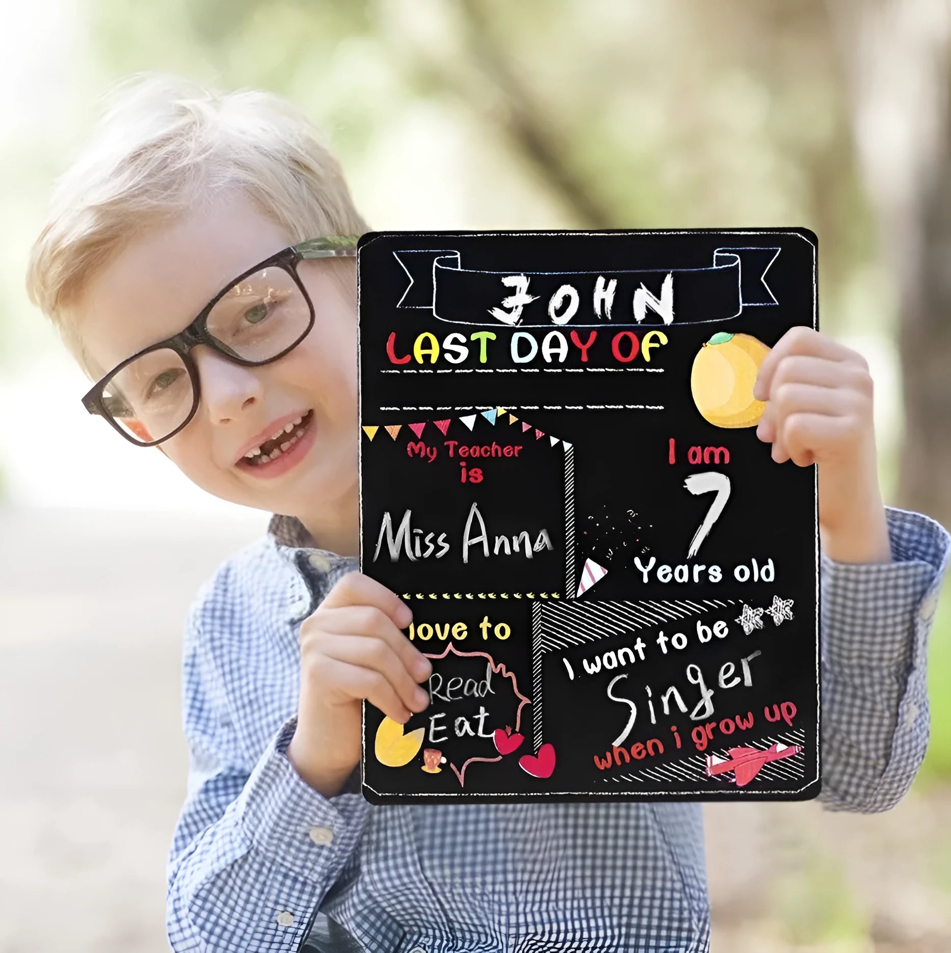 Wooden craftwork blackboard for first day of school with modern simplicity design measuring 25.5x30cm
