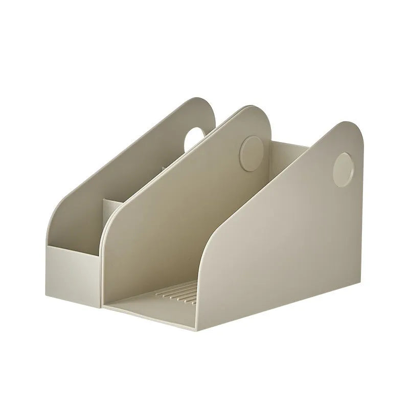 Plastic desktop organiser box with two internal shelves in ivory white colour