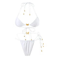 Women's elastic string butterfly ornament triangle bag tied swimsuit in solid black – backless brief style