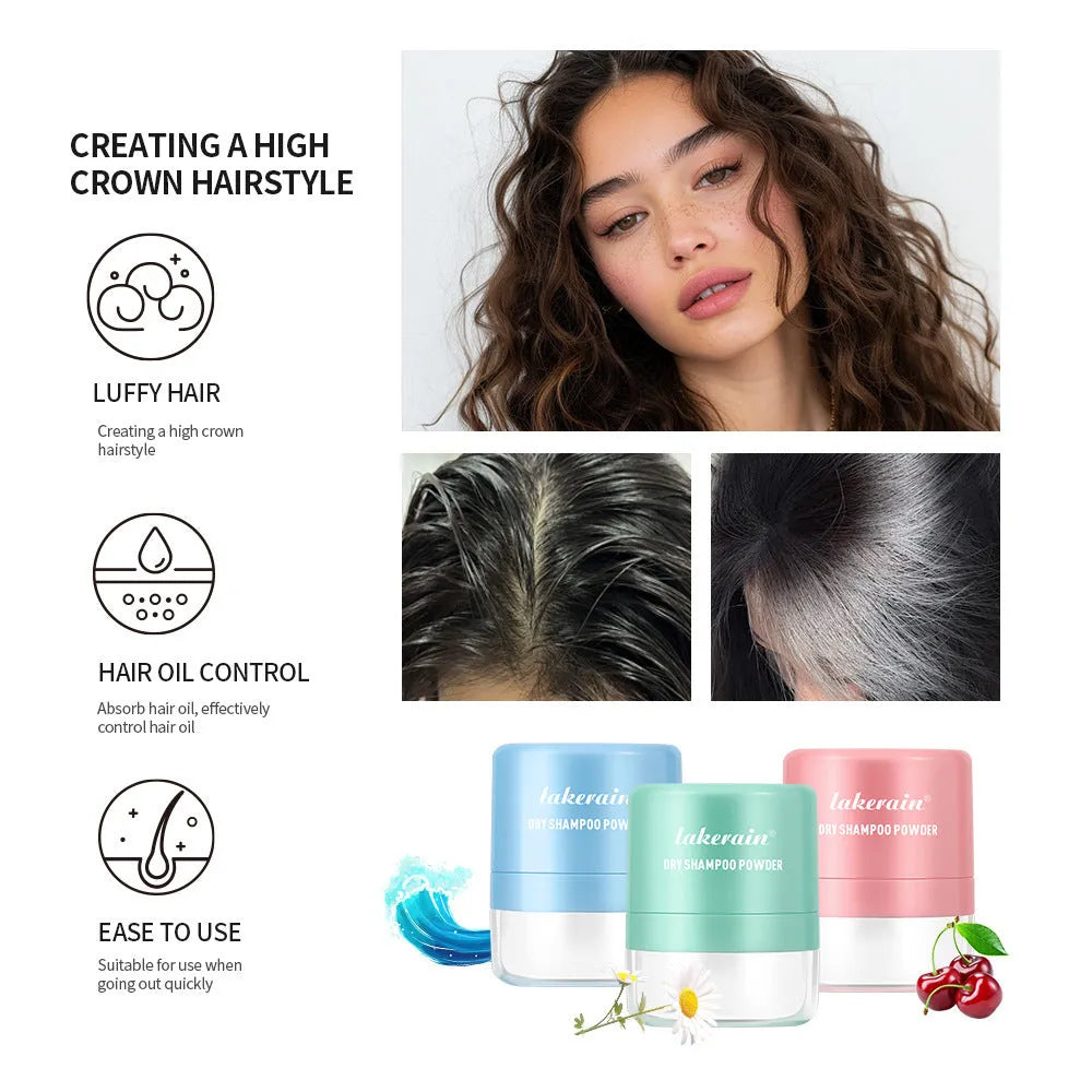 Disposable hair dry cleaning powder with sponge applicator in blue, green or red packaging