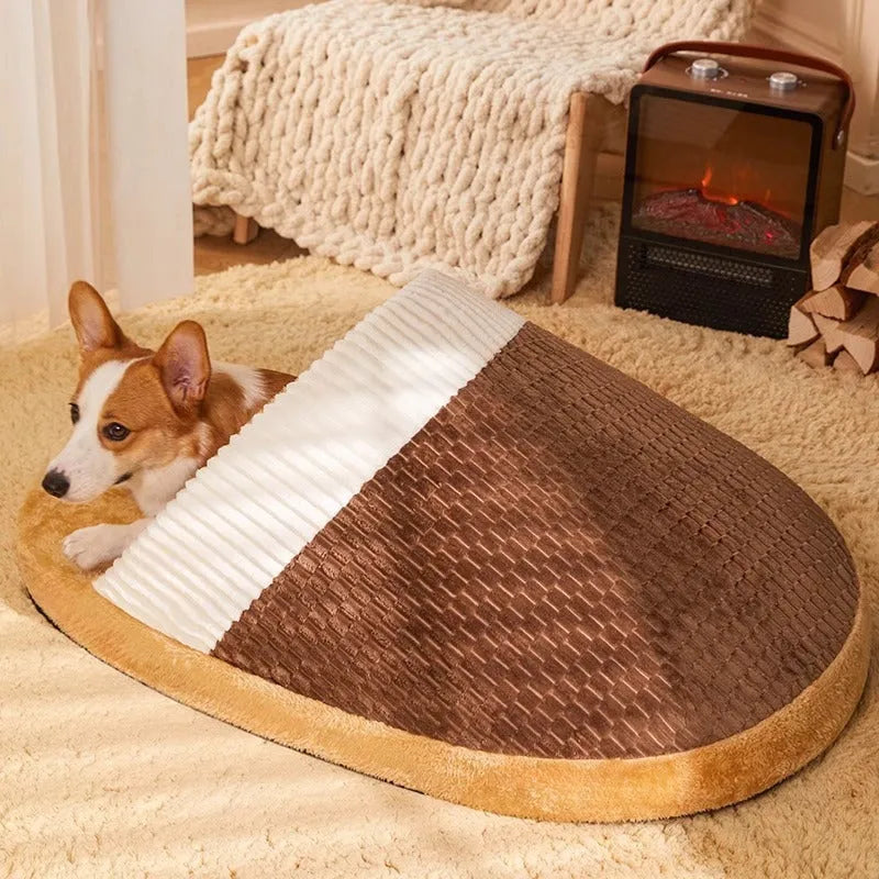 Blue and brown dog nest sleeping bed with removable cover for small medium dogs