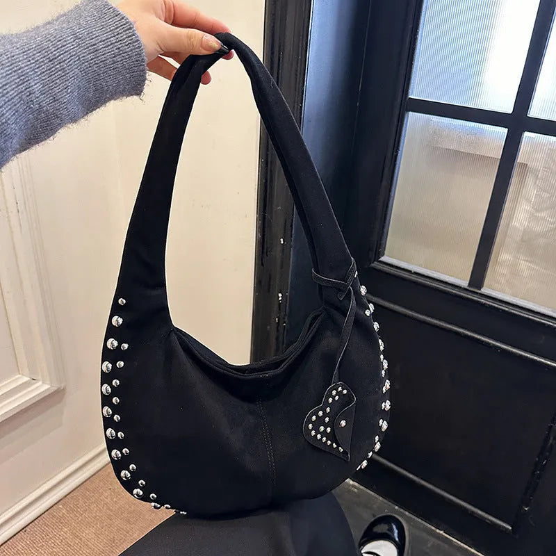 Soft plush casual tote handbag in retro style shown in multiple colour options including black, red, and brown.