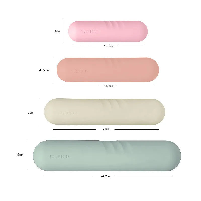 Silicone-edged hand-drawn dumbbell stick fitness equipment in choice of colours and weights.