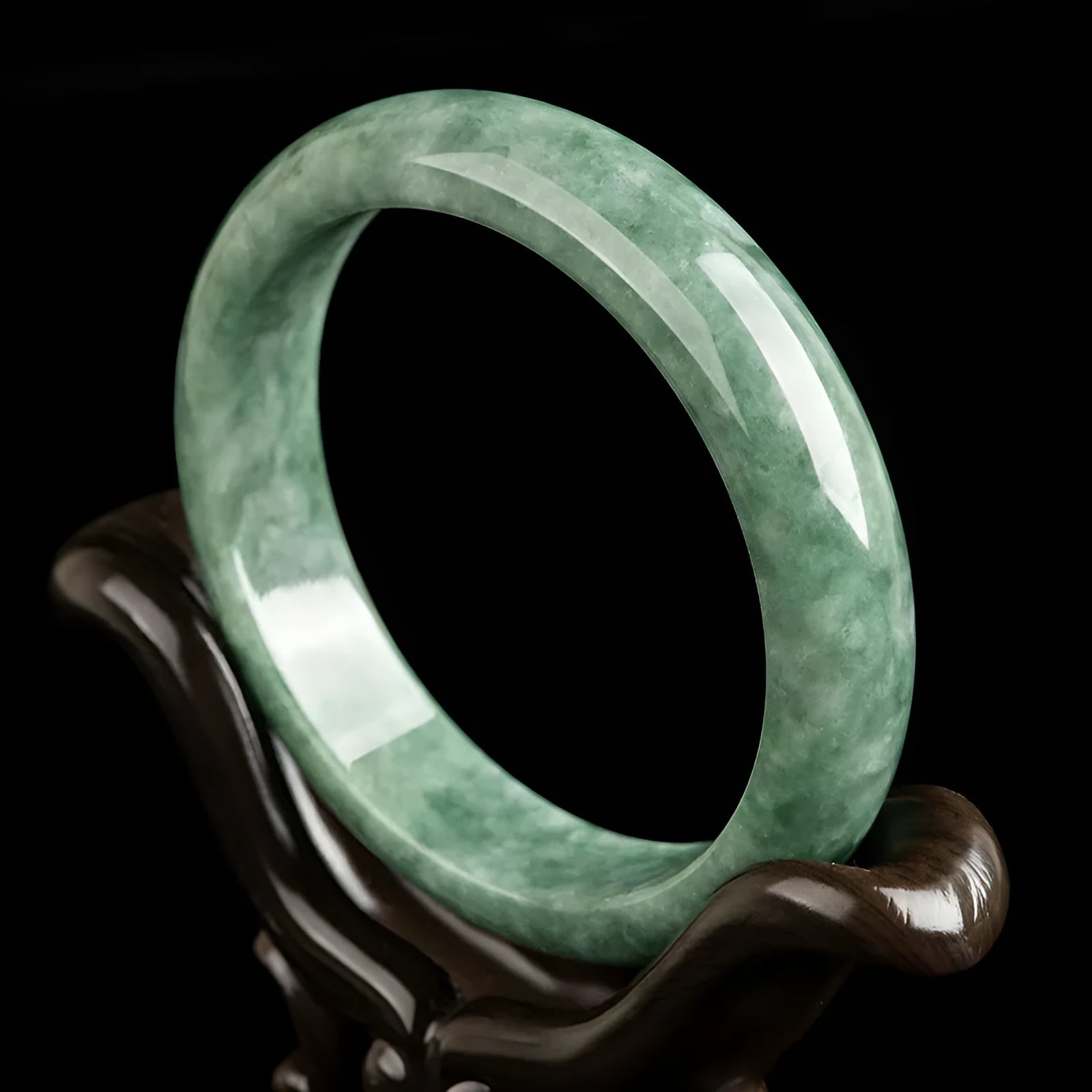 Natural emerald bean green ring bracelet for women, deep pea green colour, simple style, on white background