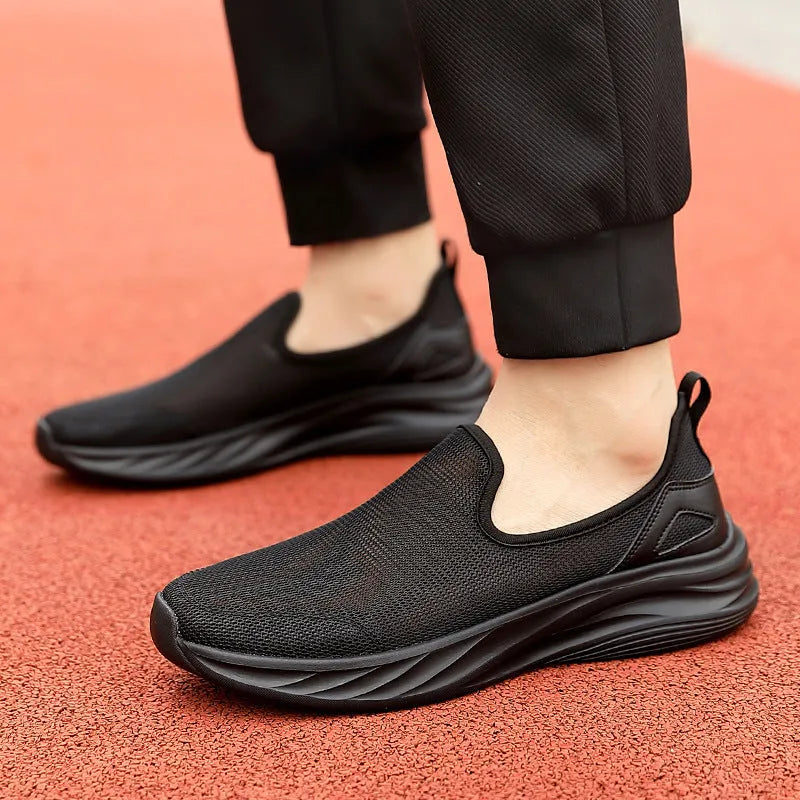 Lazy Hollow Breathable Mesh Cloth Shoes in black, flat heel, round toe, mesh upper