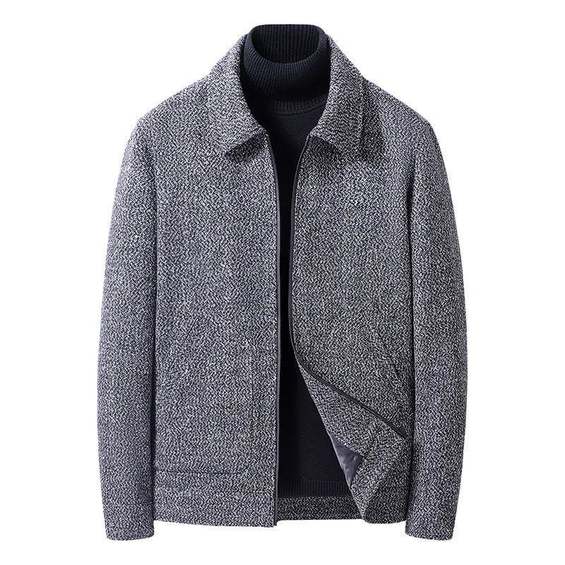 Men's bamboo fiber Vinylon woolen long sleeve coat in black, gray, brown, and coffee sizes M to 5XL