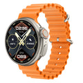 K9 smart watch in black with 1.39 inch round screen on silicone strap, showing fitness data interface.